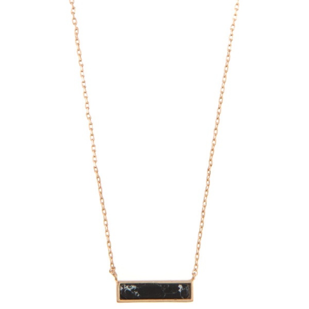 Gold & Black Marble Gem Stone Bar Pendant Necklace - Picture 3 of 3